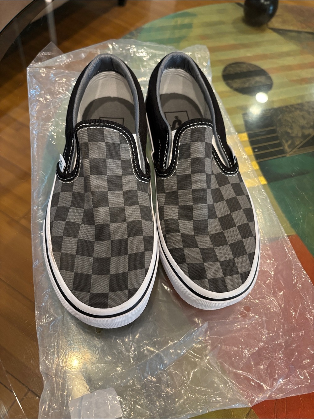Vans Checkerboard Slip-On Loafers - Black and Gray US men3.5,US women 5